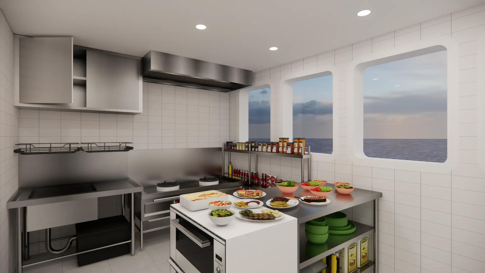 Stainless-steel galley kitchen aboard Lasha Phinisi Cruise